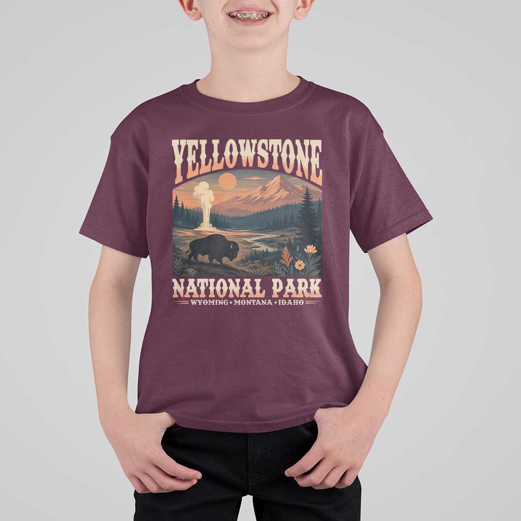 Yellowstone National Park Wyoming Montana Idaho T Shirt For Kid Vintage Bison Geyser