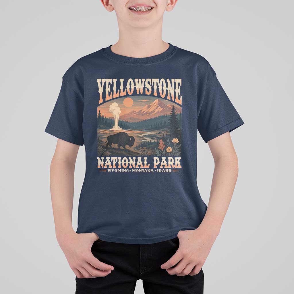Yellowstone National Park Wyoming Montana Idaho T Shirt For Kid Vintage Bison Geyser