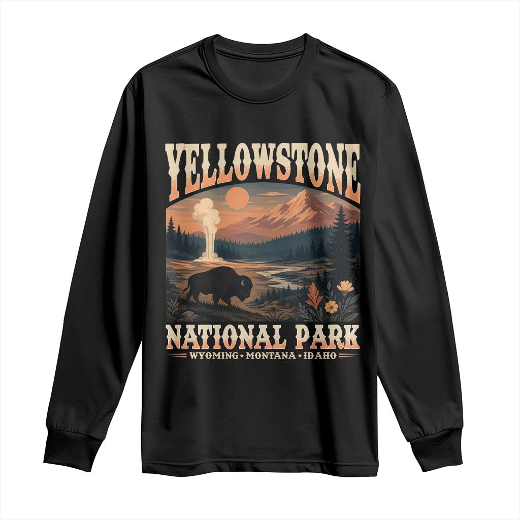 Yellowstone National Park Wyoming Montana Idaho Long Sleeve Shirt Vintage Bison Geyser