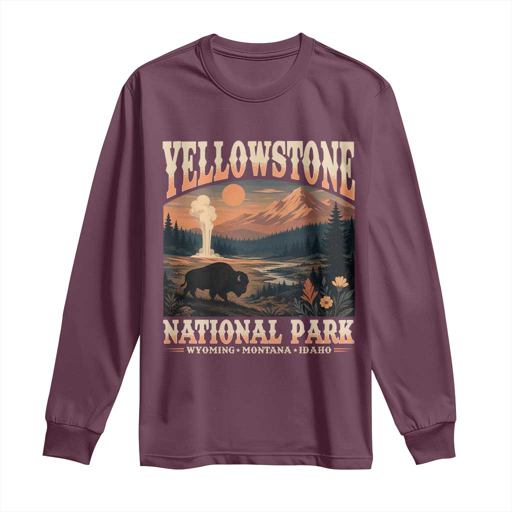 Yellowstone National Park Wyoming Montana Idaho Long Sleeve Shirt Vintage Bison Geyser