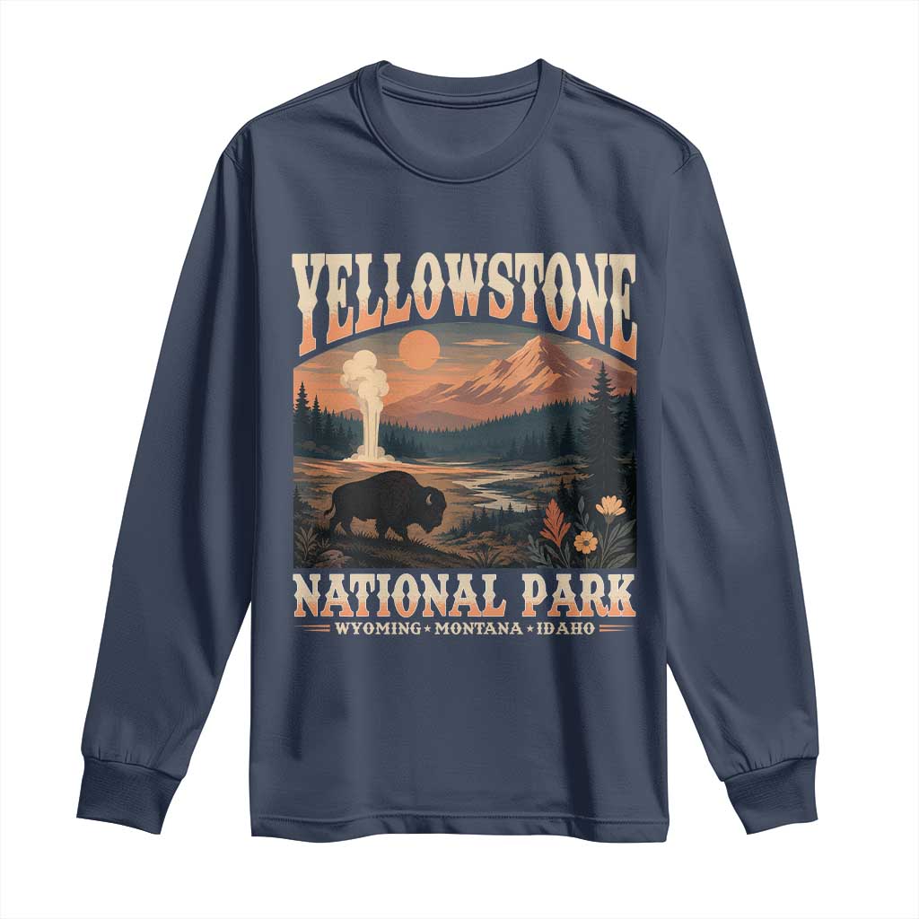 Yellowstone National Park Wyoming Montana Idaho Long Sleeve Shirt Vintage Bison Geyser