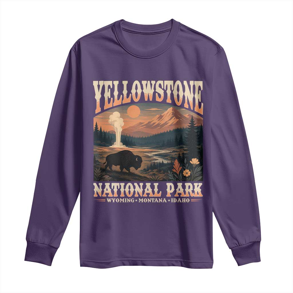 Yellowstone National Park Wyoming Montana Idaho Long Sleeve Shirt Vintage Bison Geyser