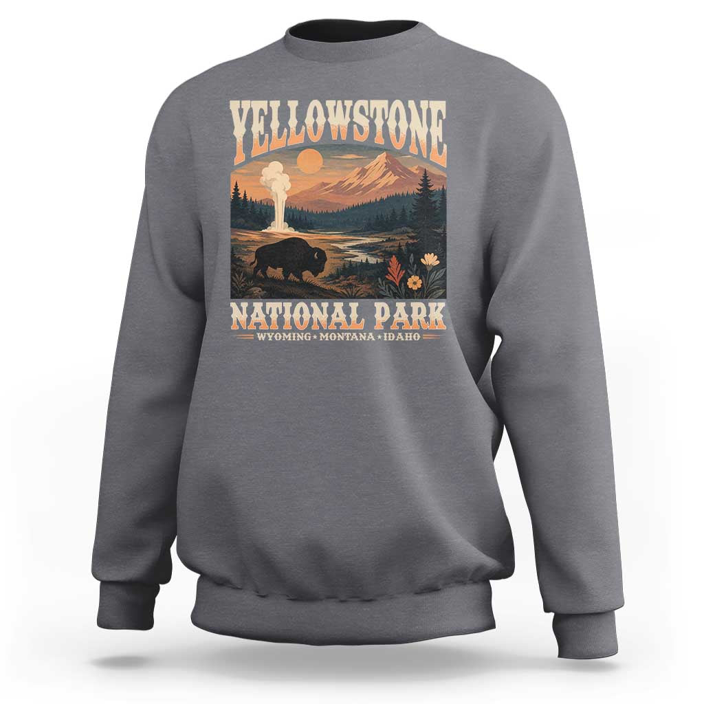 Yellowstone National Park Wyoming Montana Idaho Sweatshirt Vintage Bison Geyser