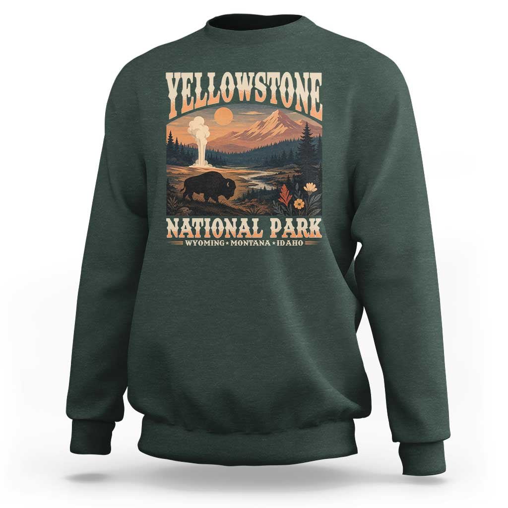 Yellowstone National Park Wyoming Montana Idaho Sweatshirt Vintage Bison Geyser