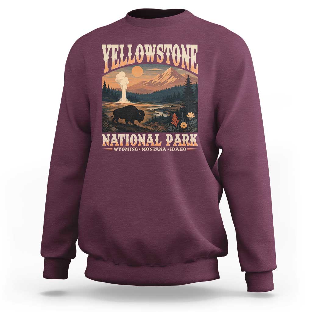 Yellowstone National Park Wyoming Montana Idaho Sweatshirt Vintage Bison Geyser