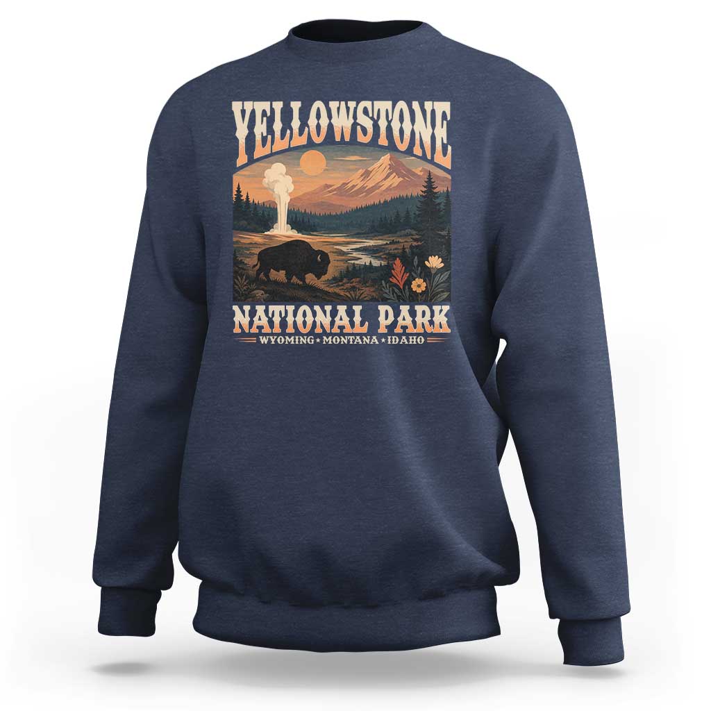 Yellowstone National Park Wyoming Montana Idaho Sweatshirt Vintage Bison Geyser
