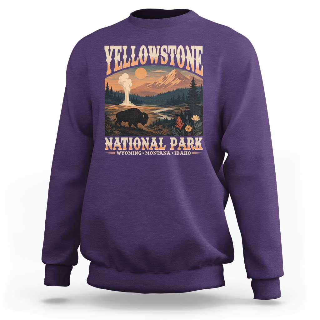 Yellowstone National Park Wyoming Montana Idaho Sweatshirt Vintage Bison Geyser