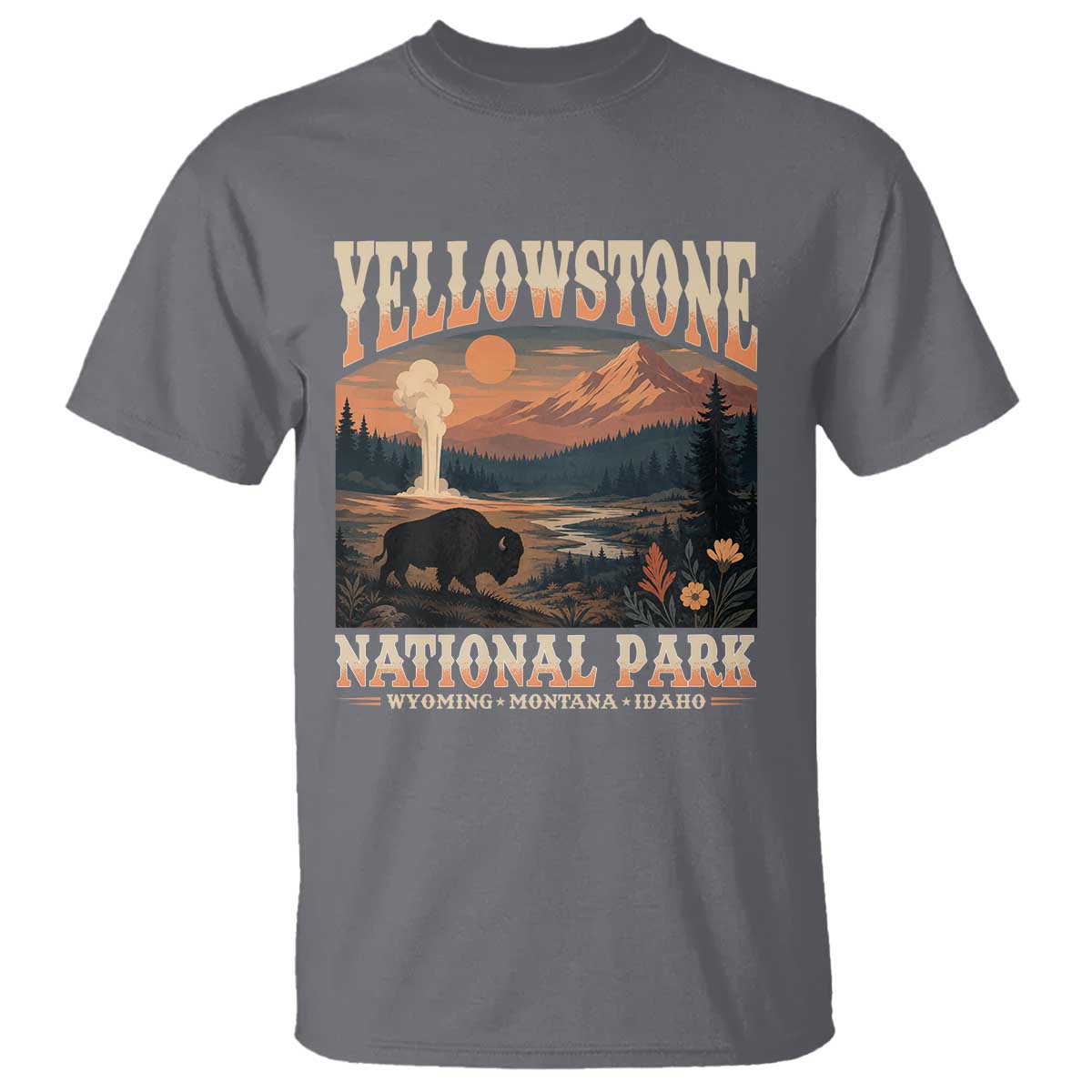 Yellowstone National Park Wyoming Montana Idaho T Shirt Vintage Bison Geyser