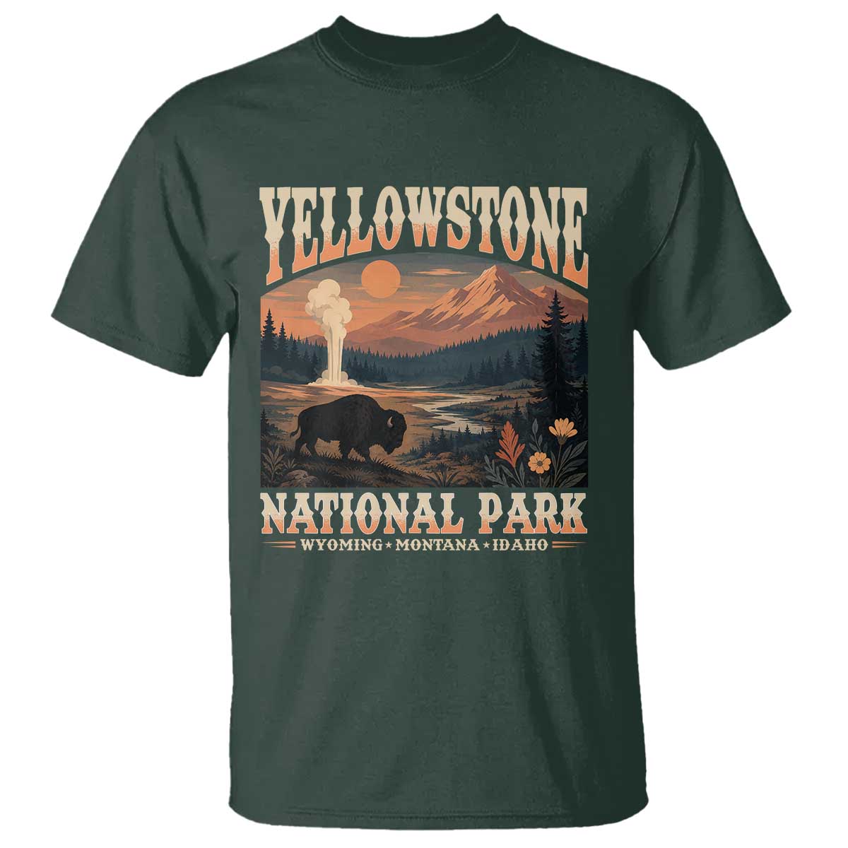 Yellowstone National Park Wyoming Montana Idaho T Shirt Vintage Bison Geyser