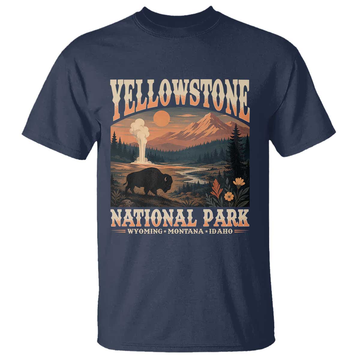Yellowstone National Park Wyoming Montana Idaho T Shirt Vintage Bison Geyser