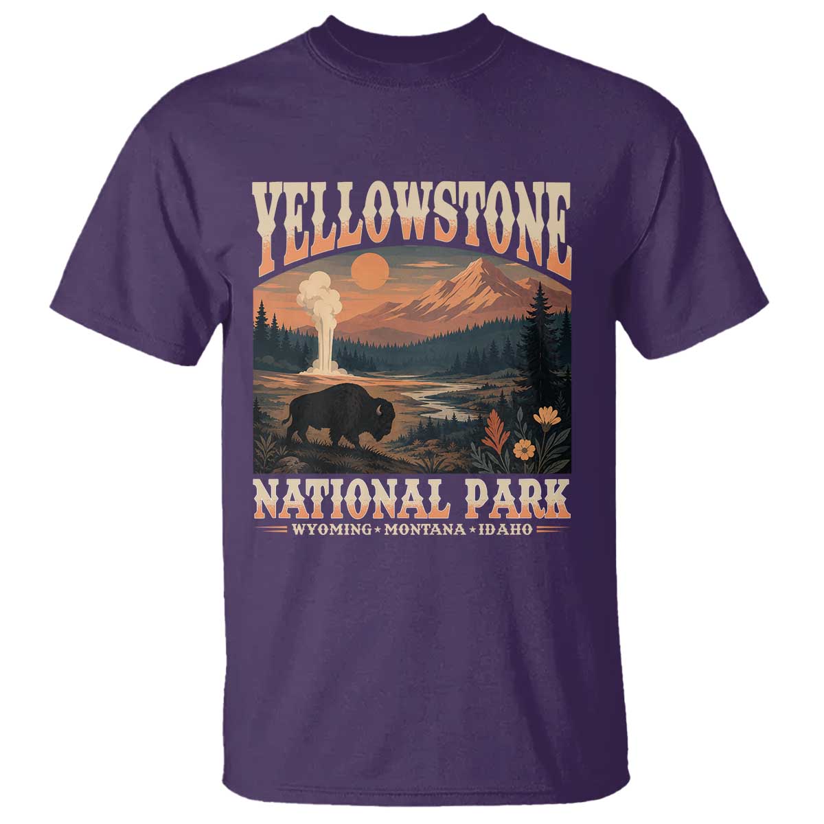 Yellowstone National Park Wyoming Montana Idaho T Shirt Vintage Bison Geyser