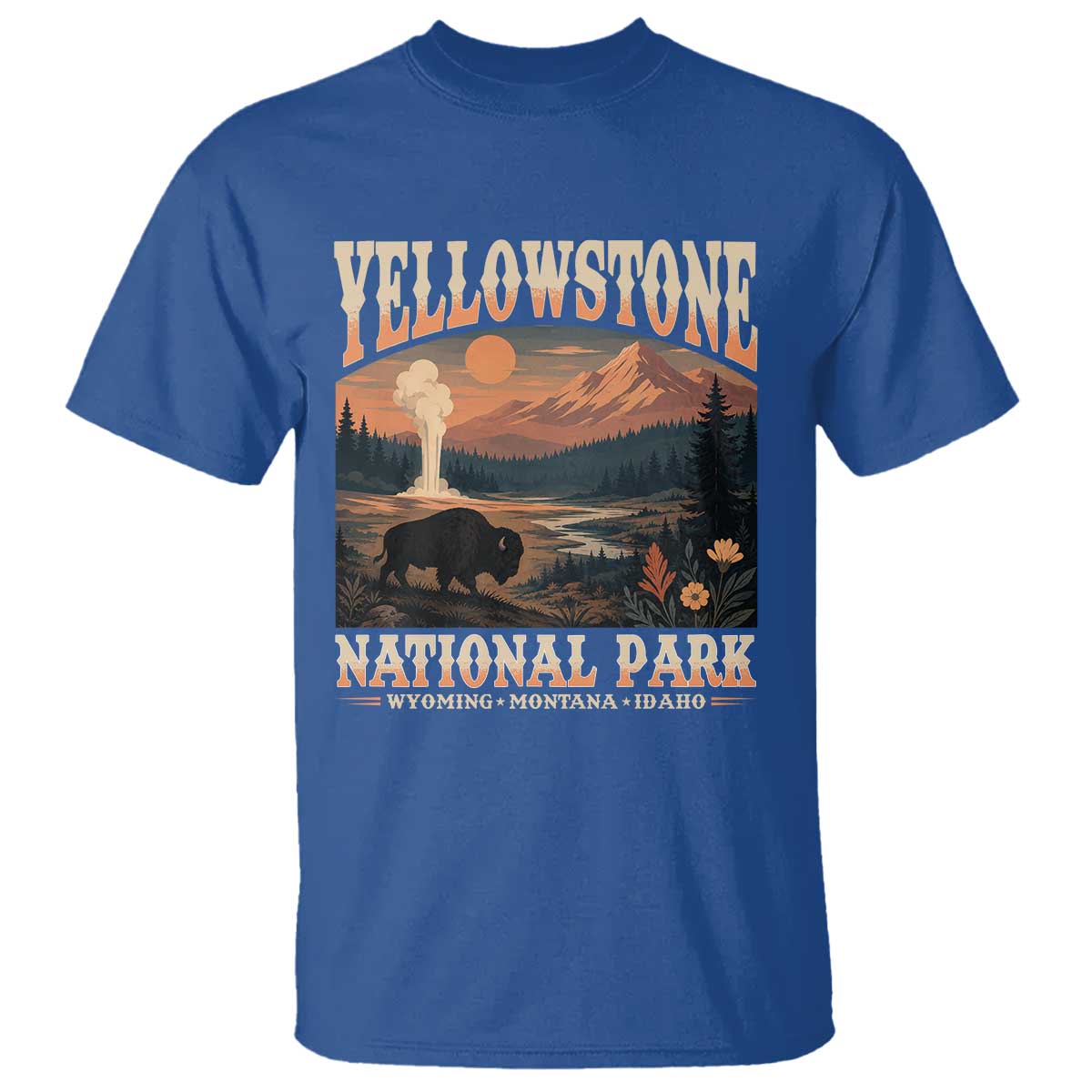 Yellowstone National Park Wyoming Montana Idaho T Shirt Vintage Bison Geyser