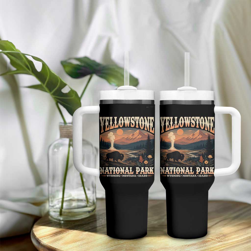Yellowstone National Park Wyoming Montana Idaho Tumbler With Handle Vintage Bison Geyser