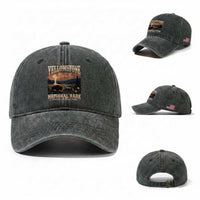 Yellowstone National Park Wyoming Montana Idaho Washed Cotton Baseball Cap Vintage Bison Geyser