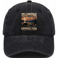 Yellowstone National Park Wyoming Montana Idaho Washed Cotton Baseball Cap Vintage Bison Geyser