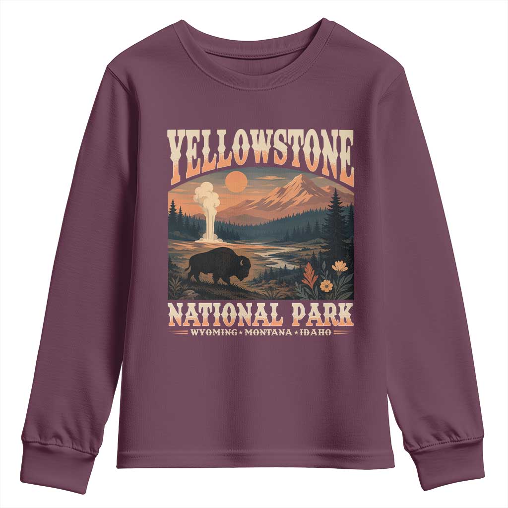 Yellowstone National Park Wyoming Montana Idaho Youth Sweatshirt Vintage Bison Geyser