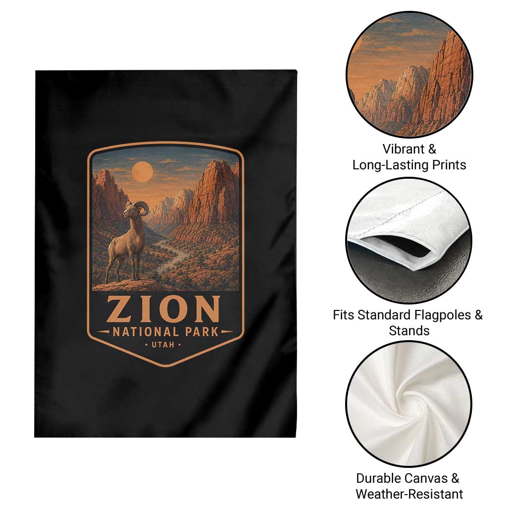 Zion National Park Garden Flag Vintage The Narrows Utah Bighorn Sheep