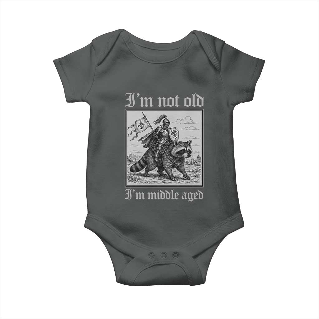 I Am Not Old I Am Middle Aged Baby Onesie Medieval Knight Riding Raccoon Funny Ren Faire