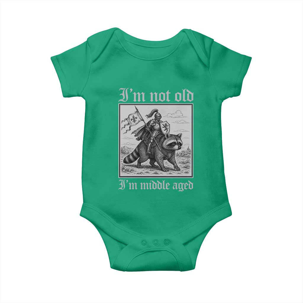 I Am Not Old I Am Middle Aged Baby Onesie Medieval Knight Riding Raccoon Funny Ren Faire