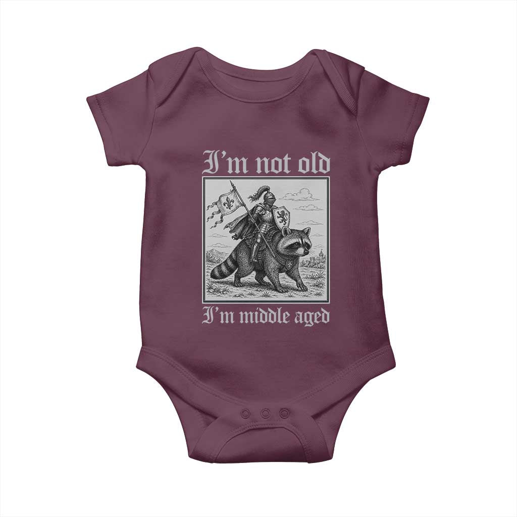 I Am Not Old I Am Middle Aged Baby Onesie Medieval Knight Riding Raccoon Funny Ren Faire