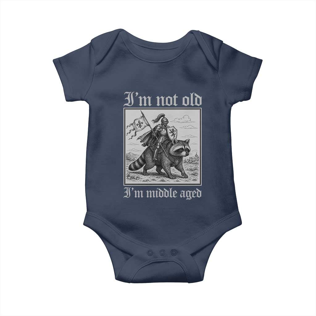 I Am Not Old I Am Middle Aged Baby Onesie Medieval Knight Riding Raccoon Funny Ren Faire