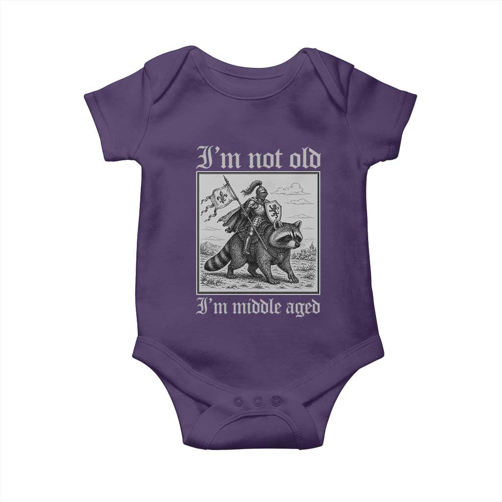 I Am Not Old I Am Middle Aged Baby Onesie Medieval Knight Riding Raccoon Funny Ren Faire
