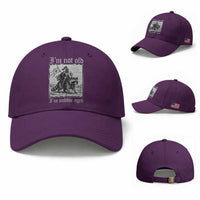 I Am Not Old I Am Middle Aged Baseball Cap Medieval Knight Riding Raccoon Funny Ren Faire