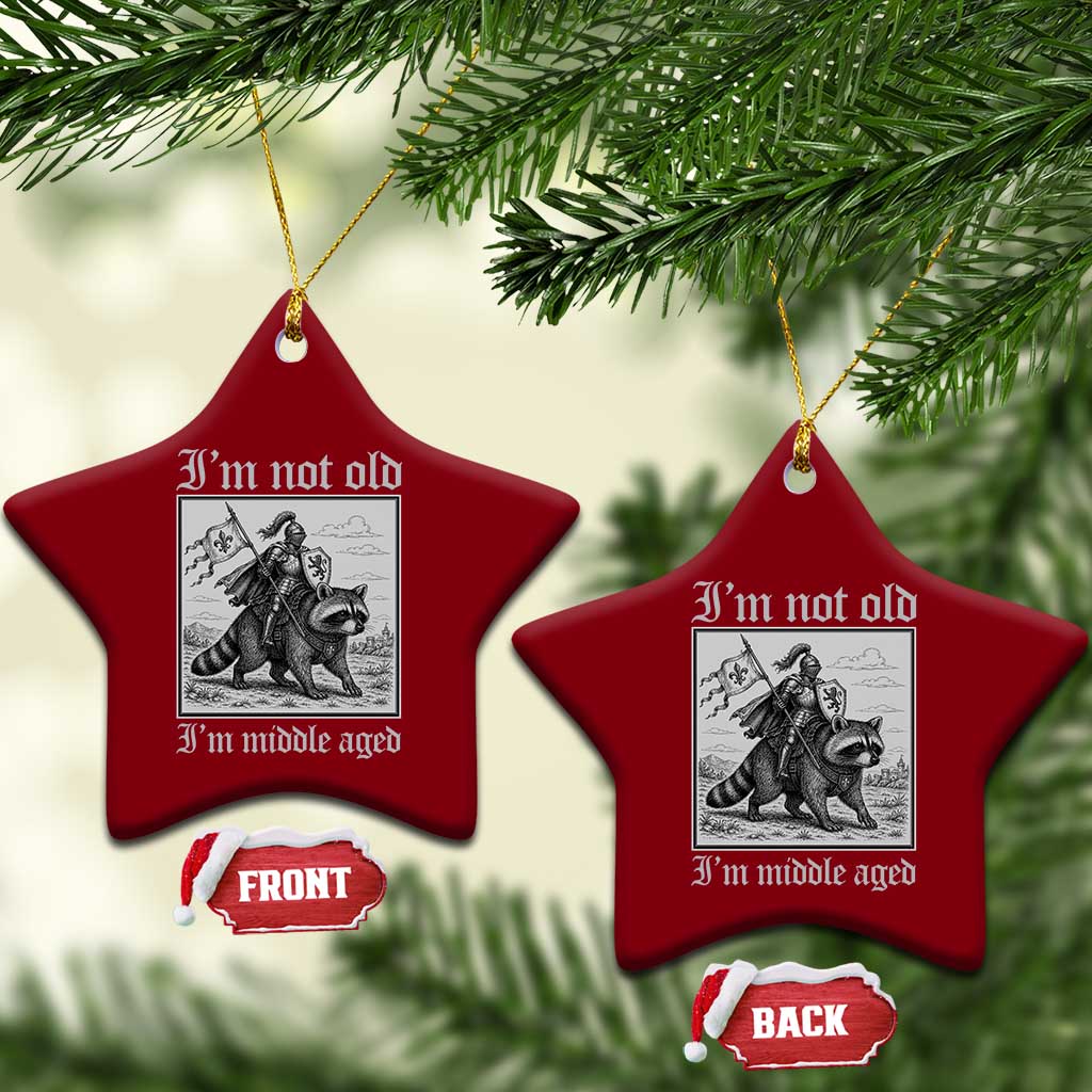 I Am Not Old I Am Middle Aged Ceramic Ornament Medieval Knight Riding Raccoon Funny Ren Faire