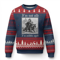 I Am Not Old I Am Middle Aged Ugly Christmas Sweater Medieval Knight Riding Raccoon Funny Ren Faire