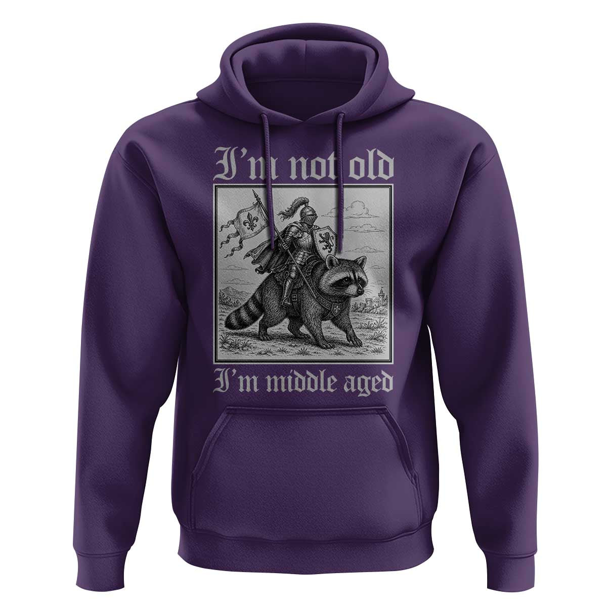 I Am Not Old I Am Middle Aged Hoodie Medieval Knight Riding Raccoon Funny Ren Faire