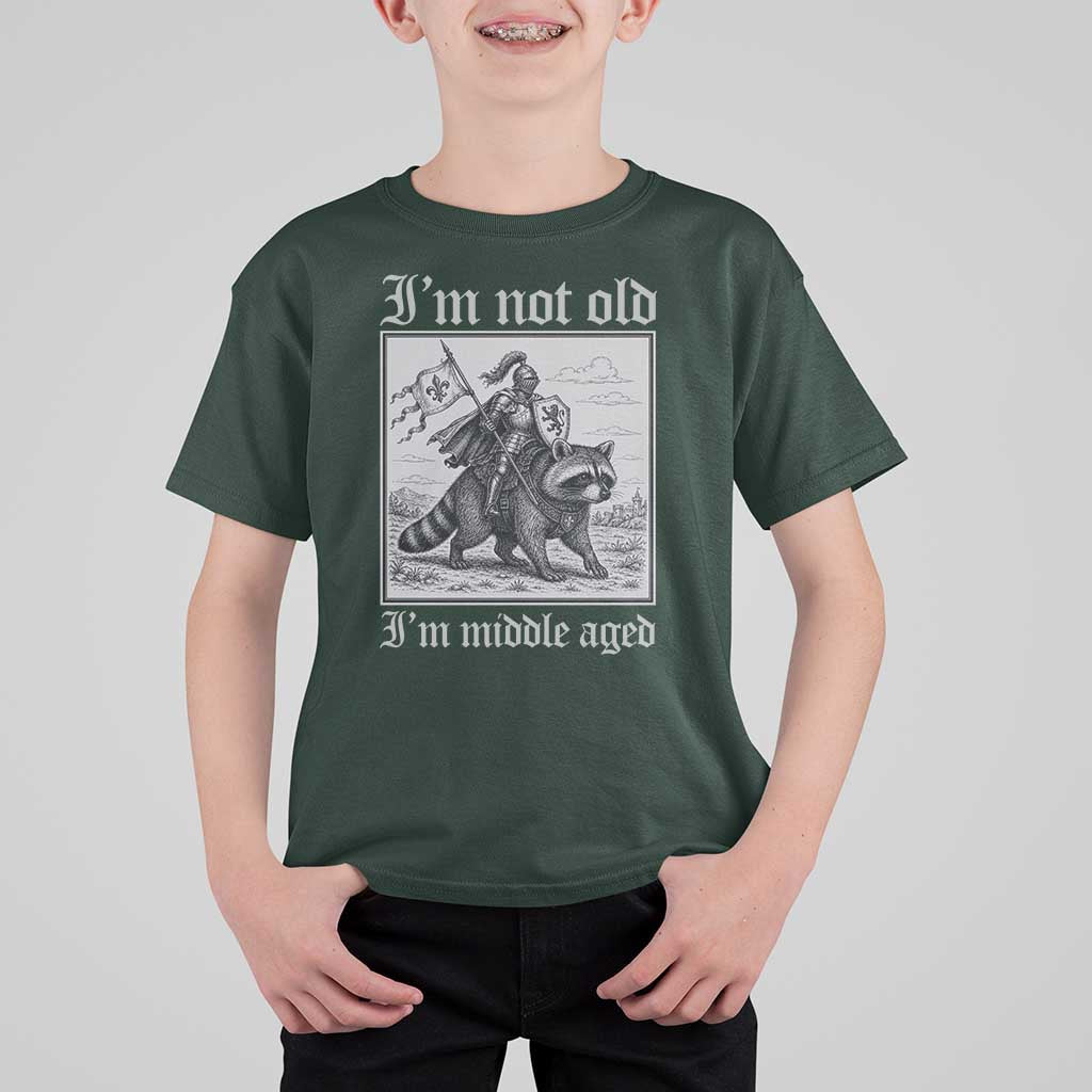 I Am Not Old I Am Middle Aged T Shirt For Kid Medieval Knight Riding Raccoon Funny Ren Faire