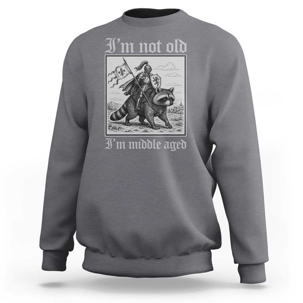I Am Not Old I Am Middle Aged Sweatshirt Medieval Knight Riding Raccoon Funny Ren Faire