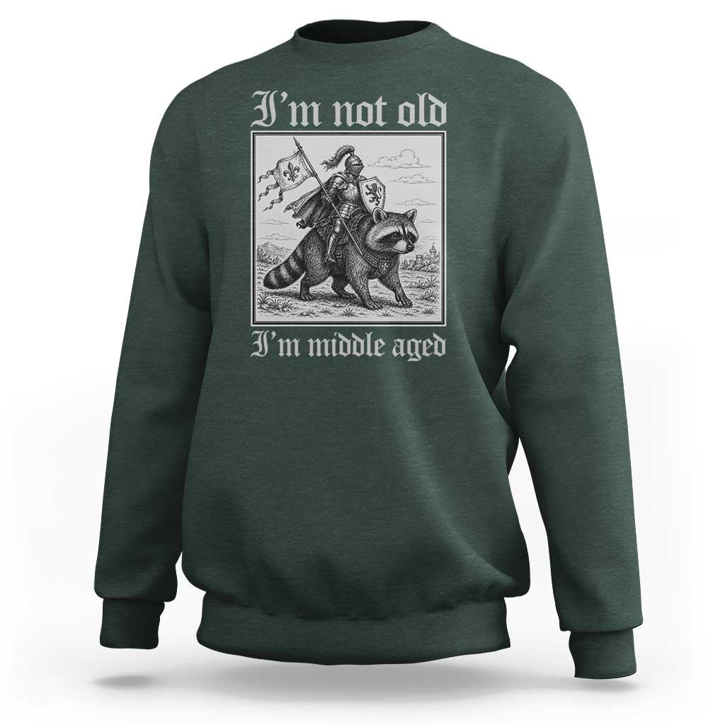 I Am Not Old I Am Middle Aged Sweatshirt Medieval Knight Riding Raccoon Funny Ren Faire