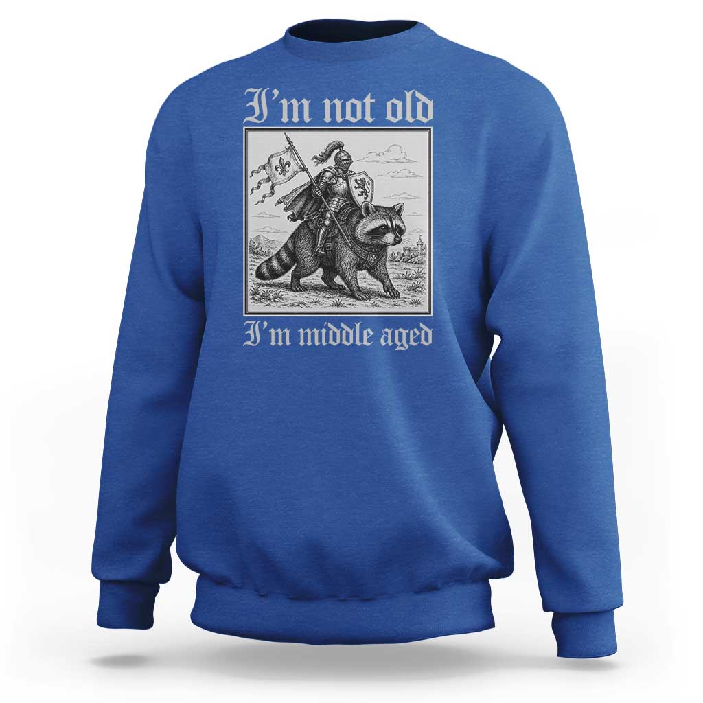 I Am Not Old I Am Middle Aged Sweatshirt Medieval Knight Riding Raccoon Funny Ren Faire