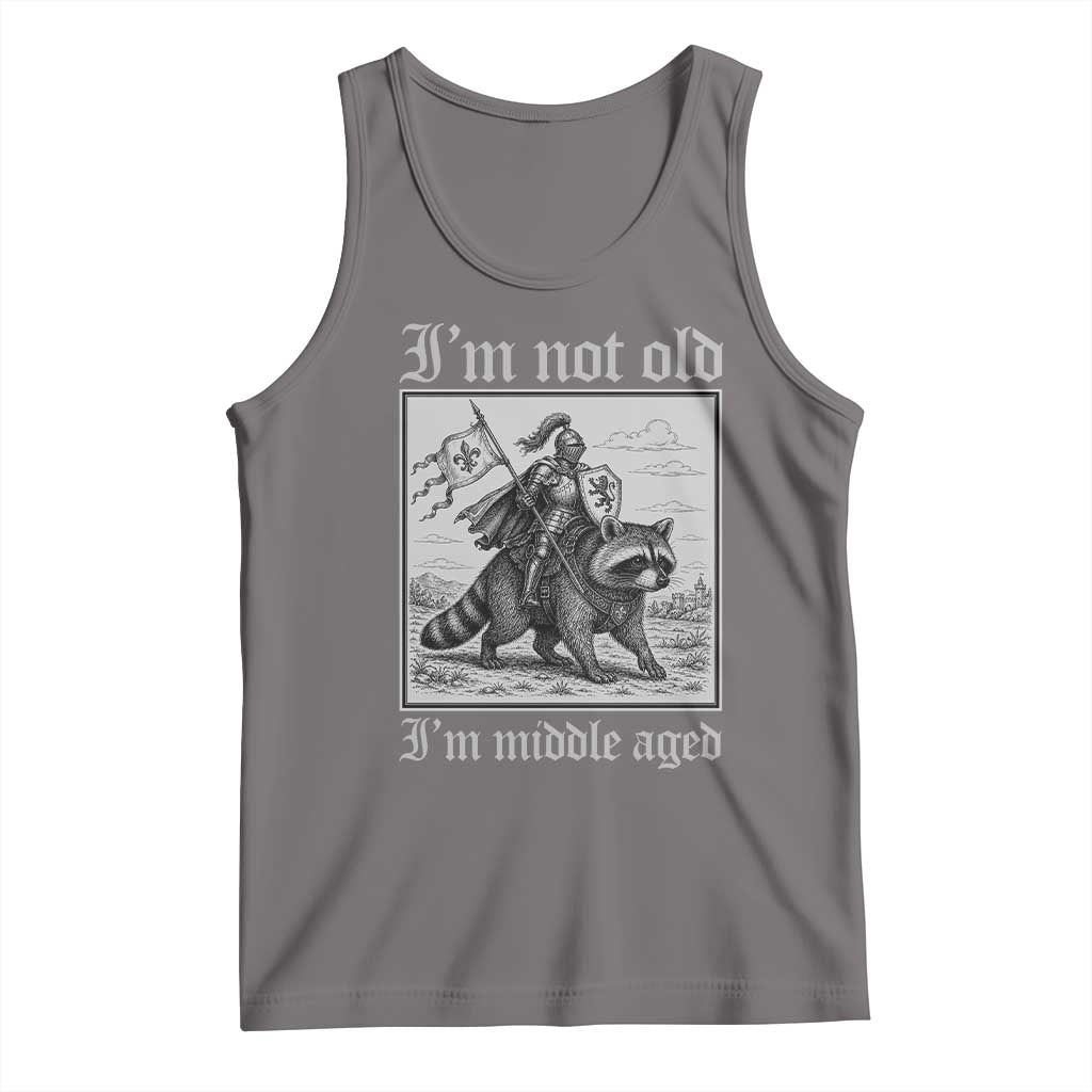 I Am Not Old I Am Middle Aged Tank Top Medieval Knight Riding Raccoon Funny Ren Faire
