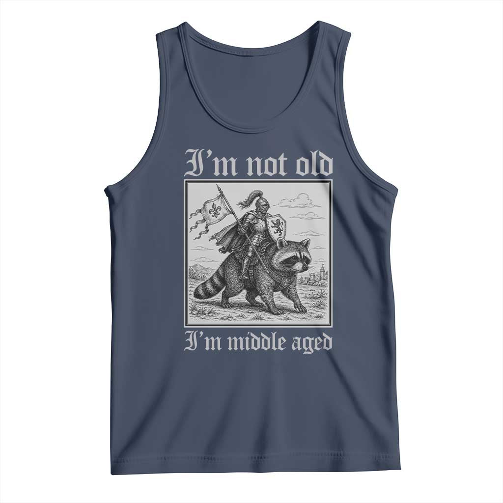 I Am Not Old I Am Middle Aged Tank Top Medieval Knight Riding Raccoon Funny Ren Faire