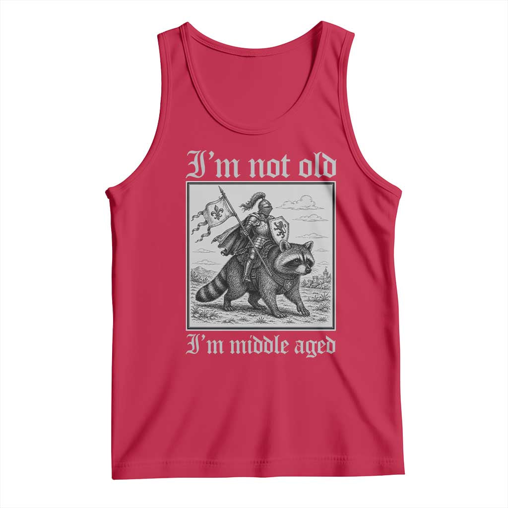 I Am Not Old I Am Middle Aged Tank Top Medieval Knight Riding Raccoon Funny Ren Faire