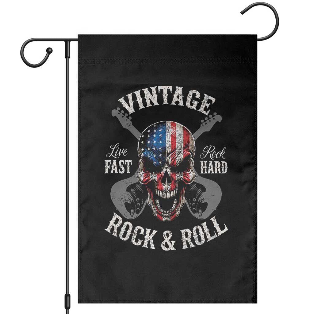 Vintage Rock and Roll Skull Guitar Rocker Garden Flag Live Fast Rock Hard American Flag