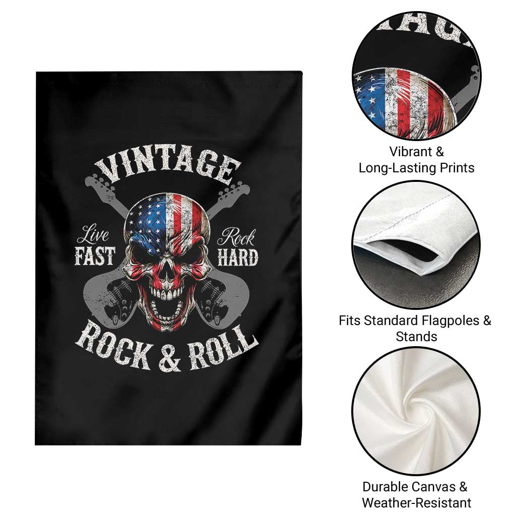 Vintage Rock and Roll Skull Guitar Rocker Garden Flag Live Fast Rock Hard American Flag