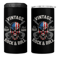 Vintage Rock and Roll Skull Guitar Rocker 4 in 1 Can Cooler Tumbler Live Fast Rock Hard American Flag