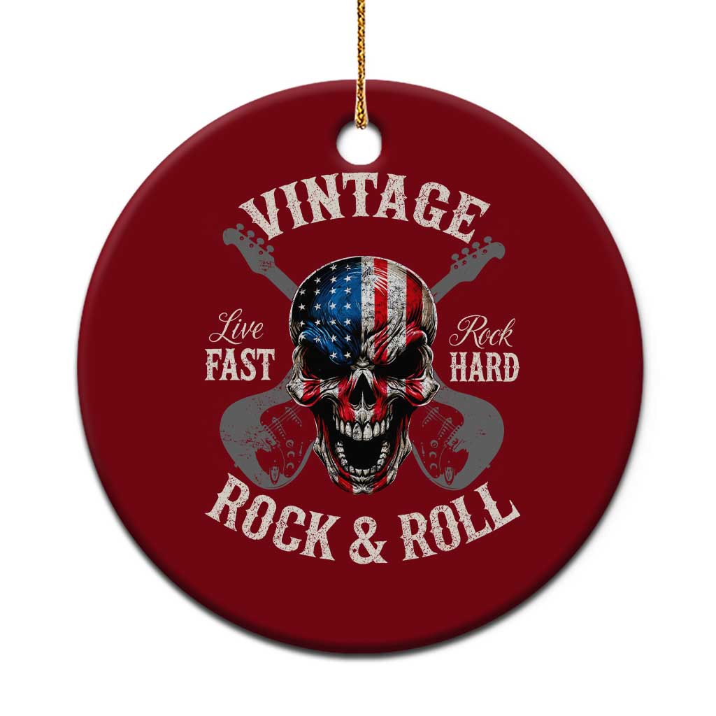 Vintage Rock and Roll Skull Guitar Rocker Ceramic Ornament Live Fast Rock Hard American Flag