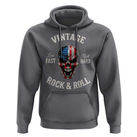 Vintage Rock and Roll Skull Guitar Rocker Hoodie Live Fast Rock Hard American Flag