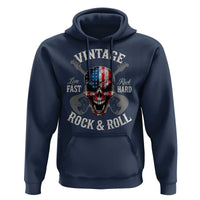 Vintage Rock and Roll Skull Guitar Rocker Hoodie Live Fast Rock Hard American Flag