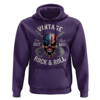 Vintage Rock and Roll Skull Guitar Rocker Hoodie Live Fast Rock Hard American Flag