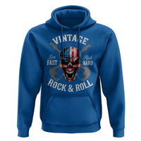 Vintage Rock and Roll Skull Guitar Rocker Hoodie Live Fast Rock Hard American Flag