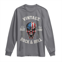 Vintage Rock and Roll Skull Guitar Rocker Long Sleeve Shirt Live Fast Rock Hard American Flag