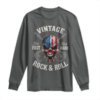 Vintage Rock and Roll Skull Guitar Rocker Long Sleeve Shirt Live Fast Rock Hard American Flag