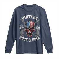 Vintage Rock and Roll Skull Guitar Rocker Long Sleeve Shirt Live Fast Rock Hard American Flag