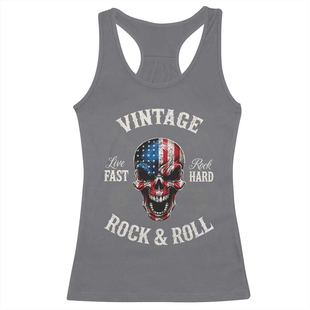 Vintage Rock and Roll Skull Guitar Rocker Racerback Tank Top Live Fast Rock Hard American Flag