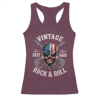 Vintage Rock and Roll Skull Guitar Rocker Racerback Tank Top Live Fast Rock Hard American Flag